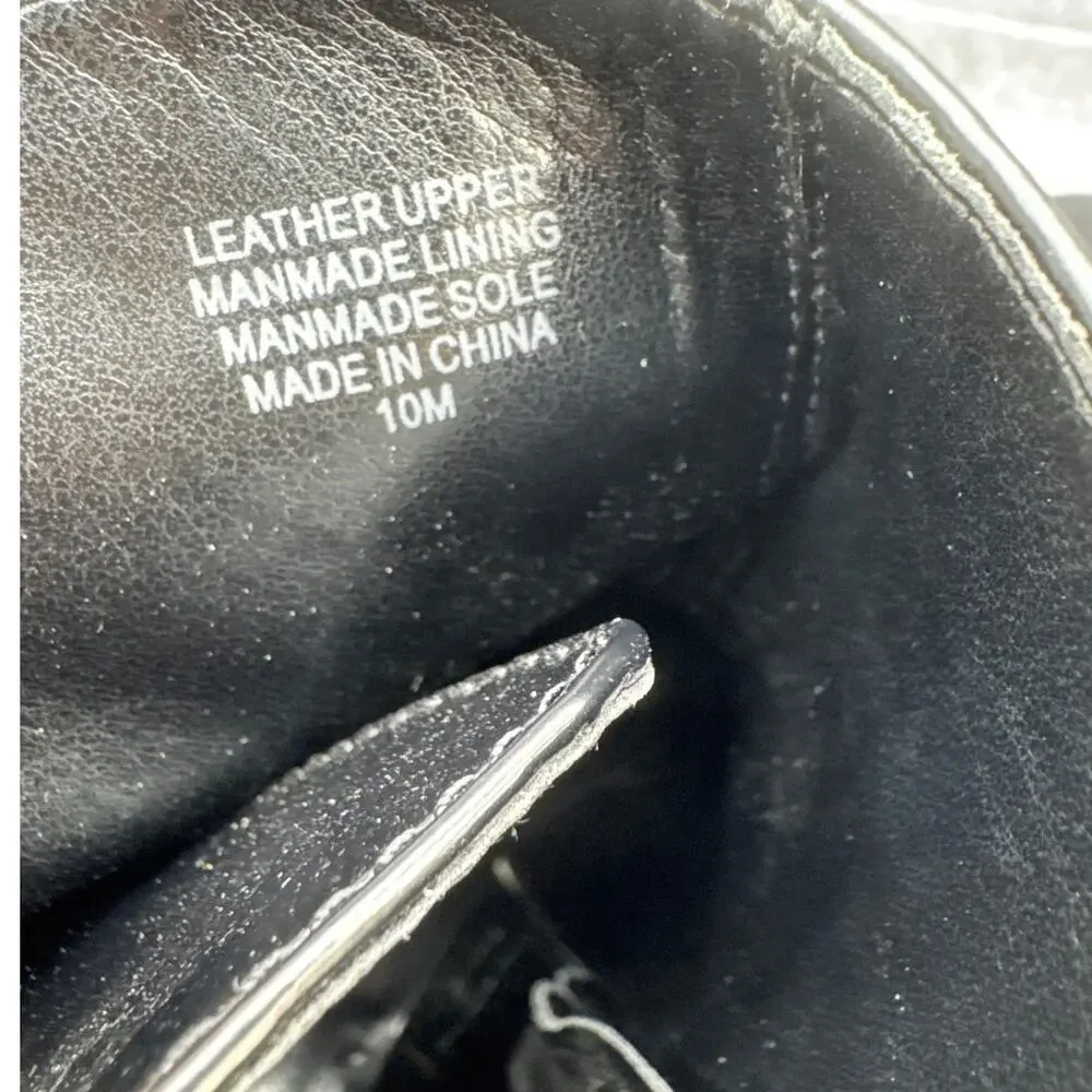 Ann Taylor Black Patent Leather Side Zip Wraparound Buckle Ankle Boot Women 10
